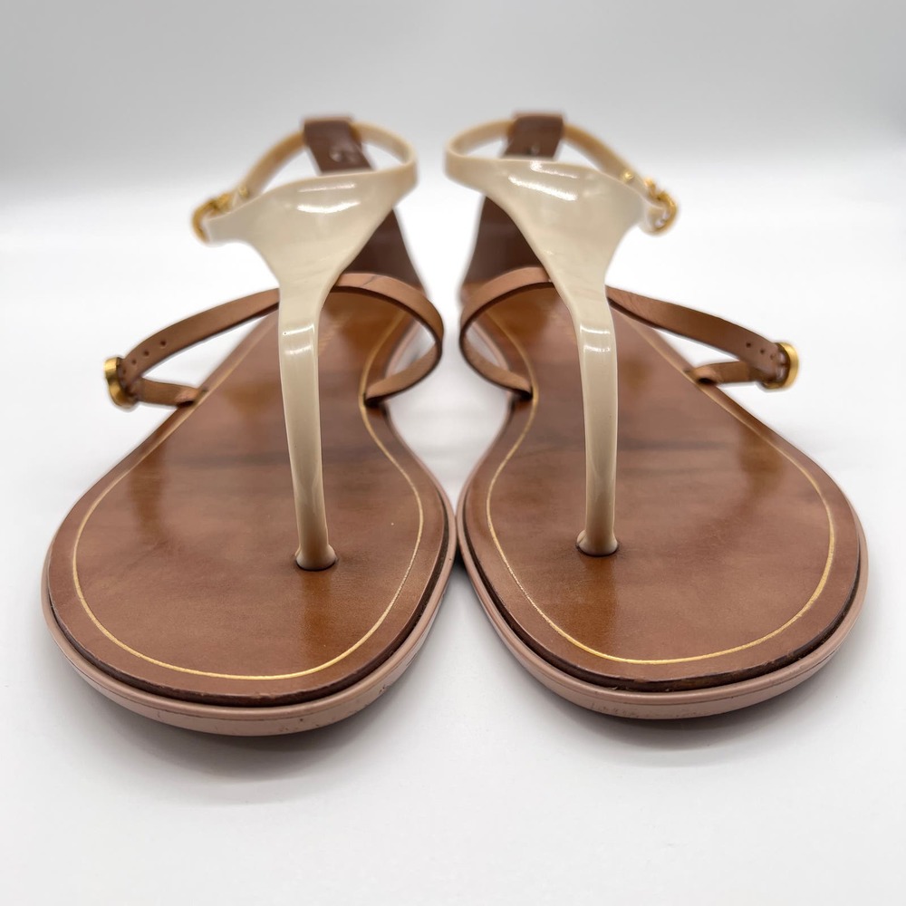 SERGIO ROSSI Shoes Womens 38 Cream Brown T-strap Jelly Sandal Thong Flip Flop - Picture 3 of 12